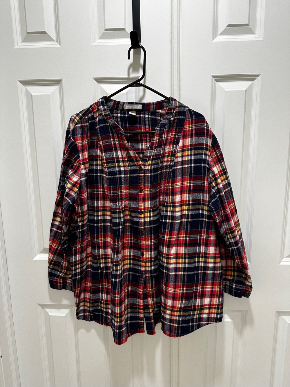 Woman Within Navy, Red & Cream Plaid Shirt